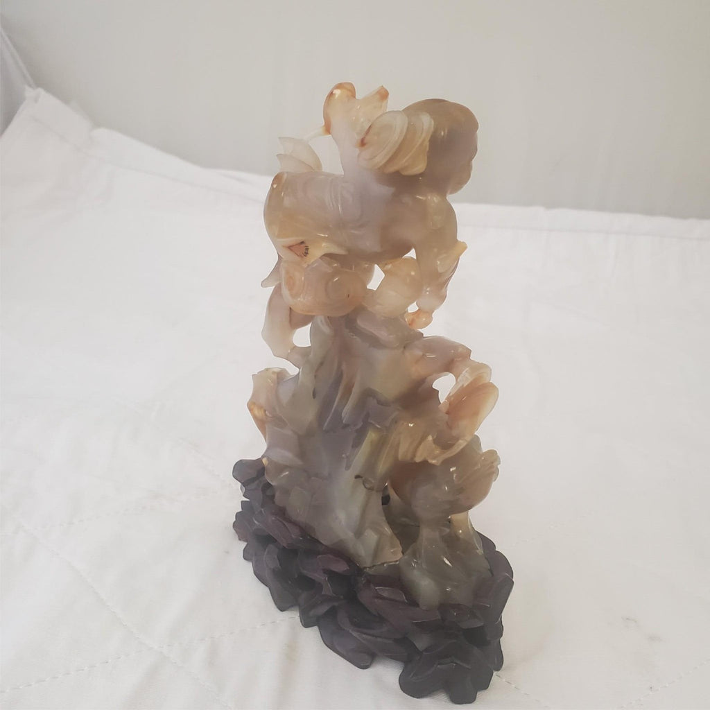 8.58"Natural Agate Dragon & Horse Carving Collectible