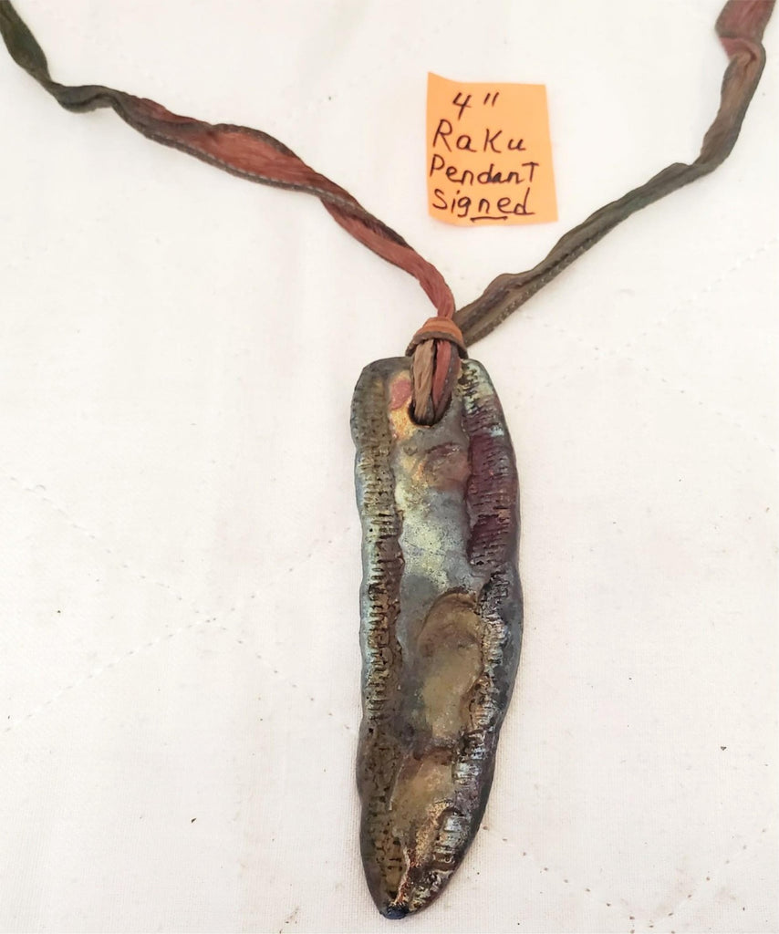 4" Vintage Signed Raku Pendant