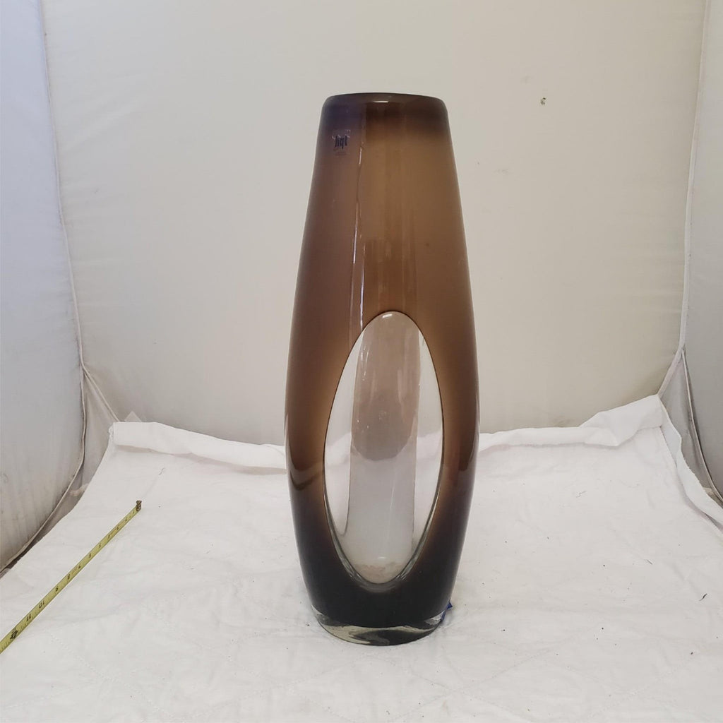 HQT Hand Made Home Design 19” Large Murano Brown & Cream Art Glass Vase