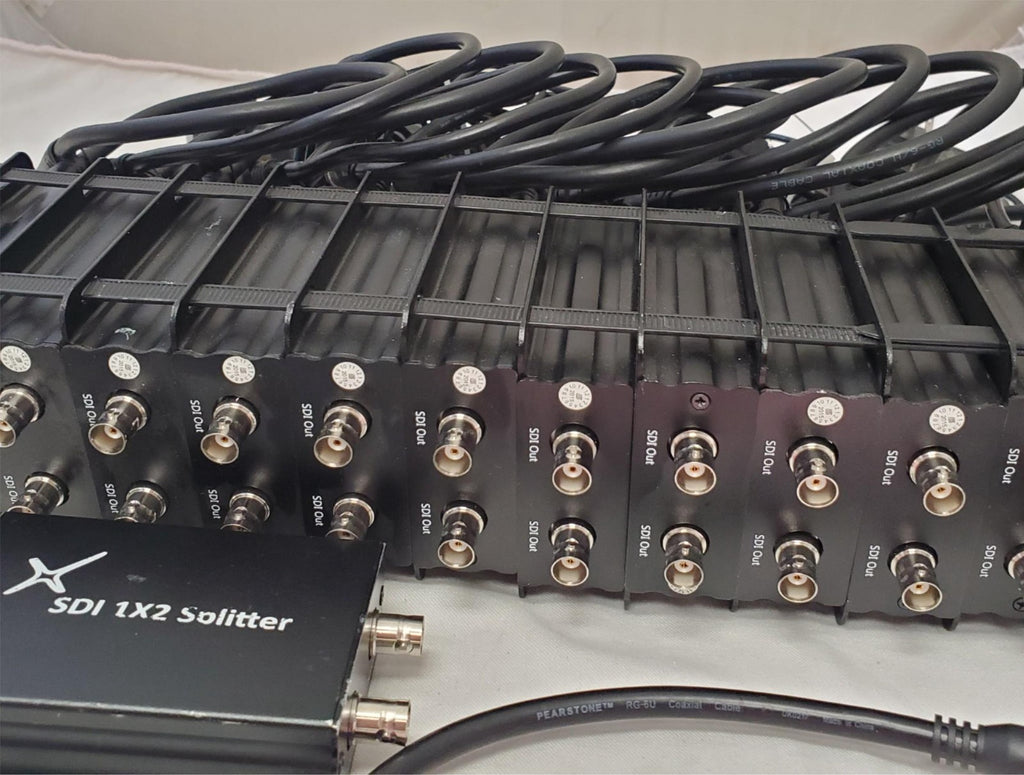 Large Lot of SDI 1x2 Splitter Boxes and Cables