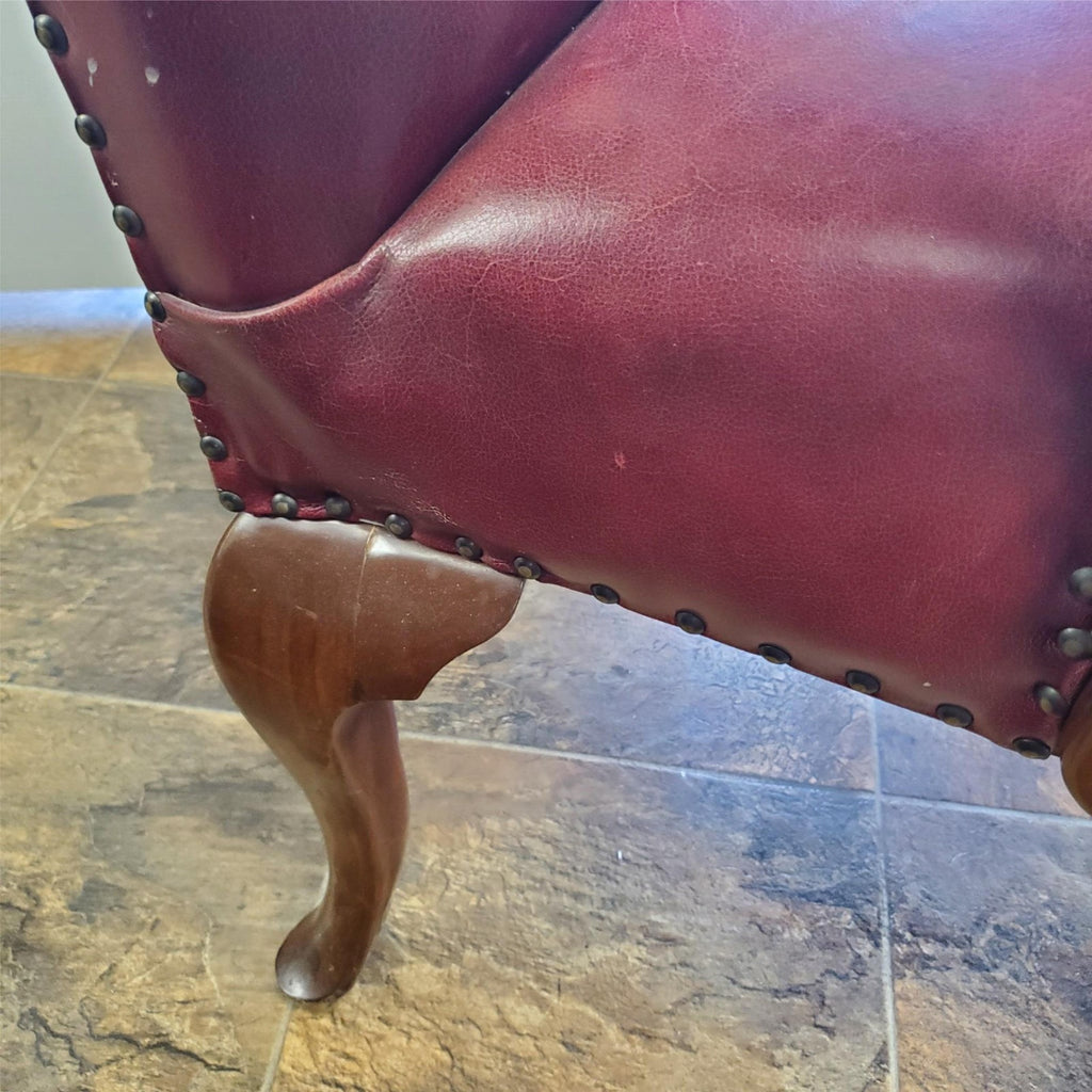 Vintage Antique Red Leather and Carved Owl Wood Armchair Law Office Chair