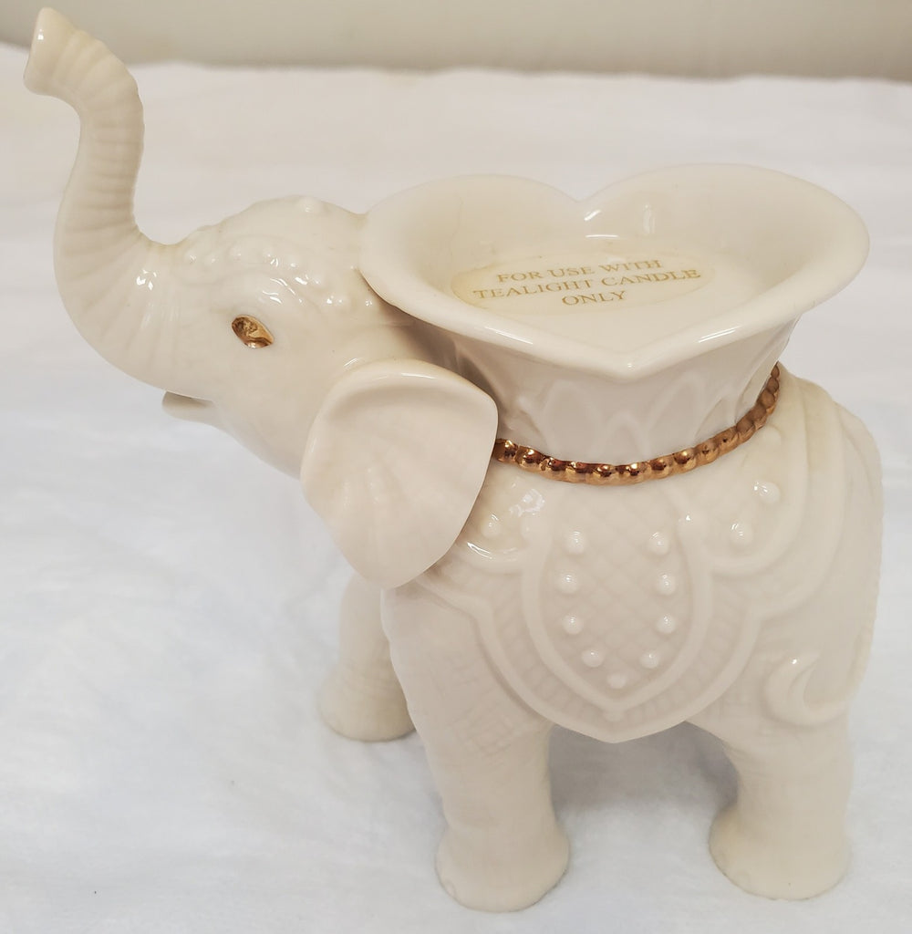 Lenox Elephant Candle Holder Trunk Up Design, Gold Trim, Unused Condition