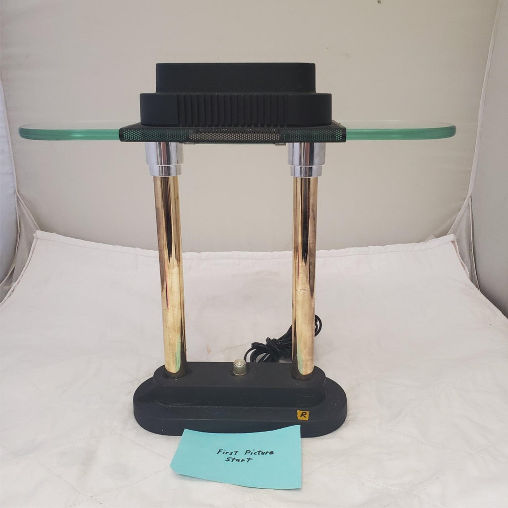 Vintage Portable Brass and Black Halogen Desk Lamp R