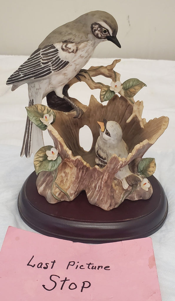 Homco 1994 Mockingbird Figurine by Tamiki Mizuno Mother & Baby Birds Masterpiece