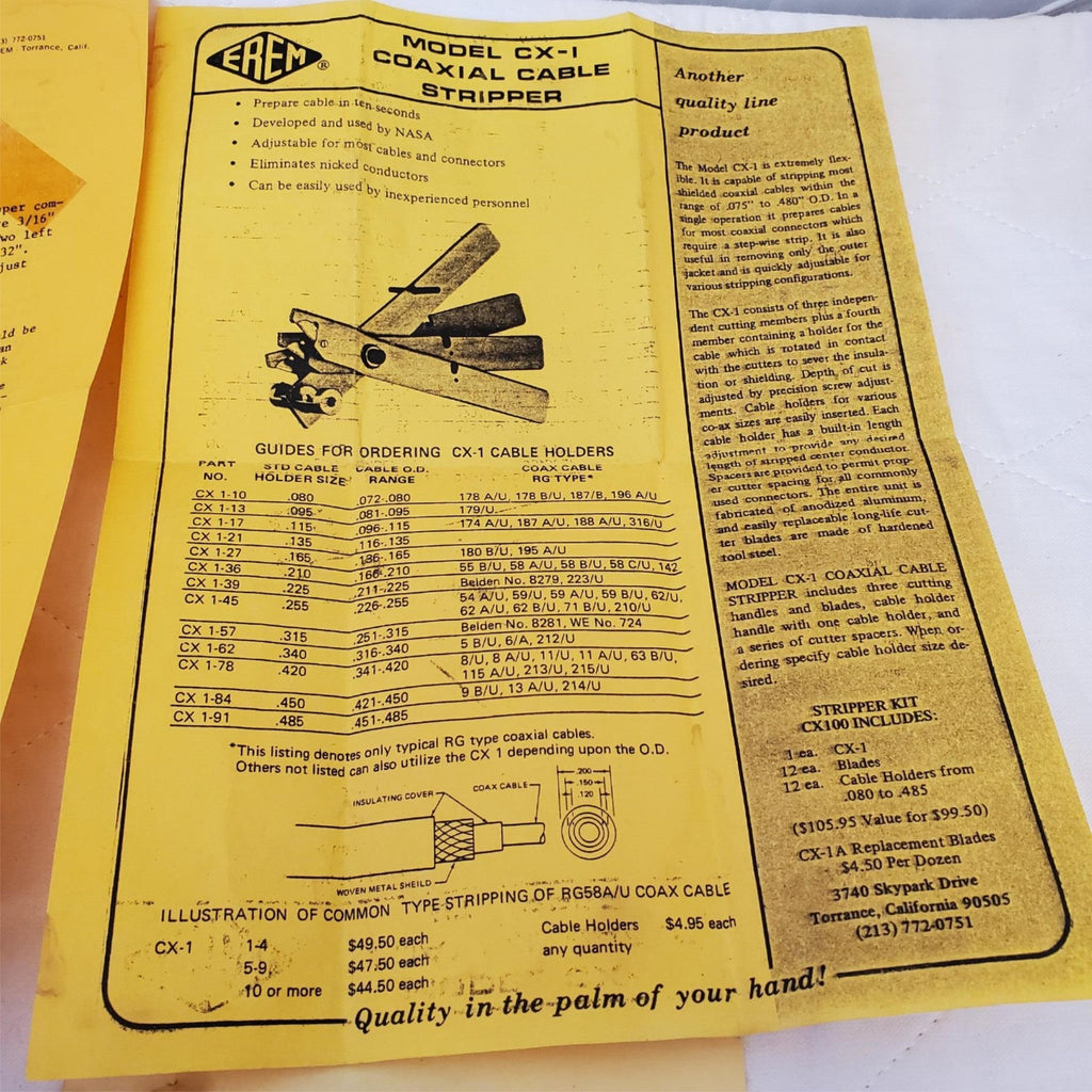 Erem Corporation Model Cx-1 Coaxial Cable Stripper