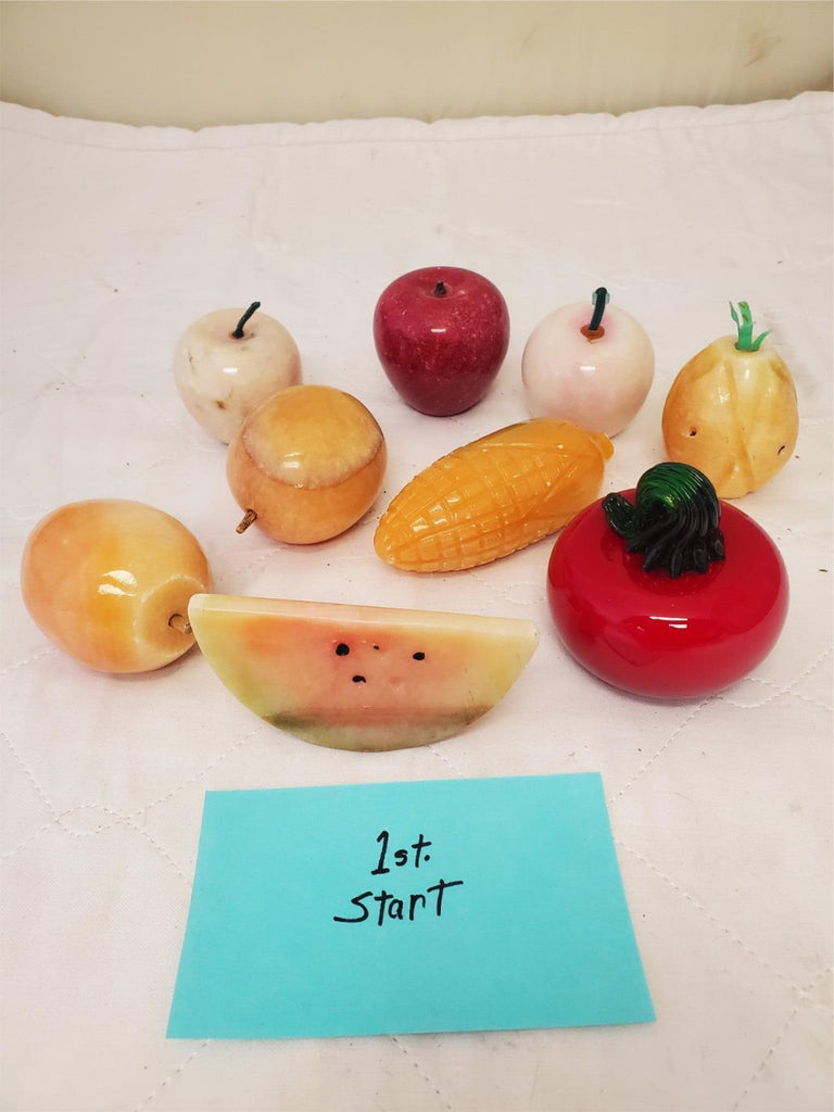 Lot of 9 Vintage Italian Alabaster Stone Marble Fruit & Veggies Art Pieces