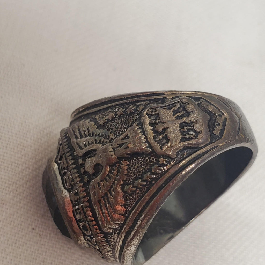 Sterling Silver Antique Art Deco Blue Glass US Air Force Ring