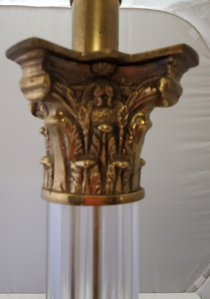 Vintage Brass Clear Crystal Mid Century Modern Electric Table Lamp Light