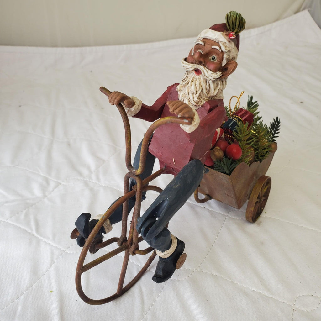 Vintage Cycling Santa Christmas Wind-up Toy Figure