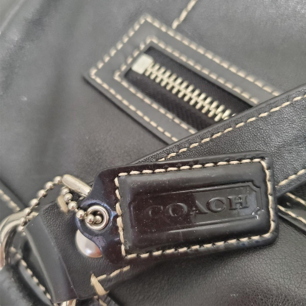 Coach Black Leather with Patent Leather Trim and Bright Blue Liner