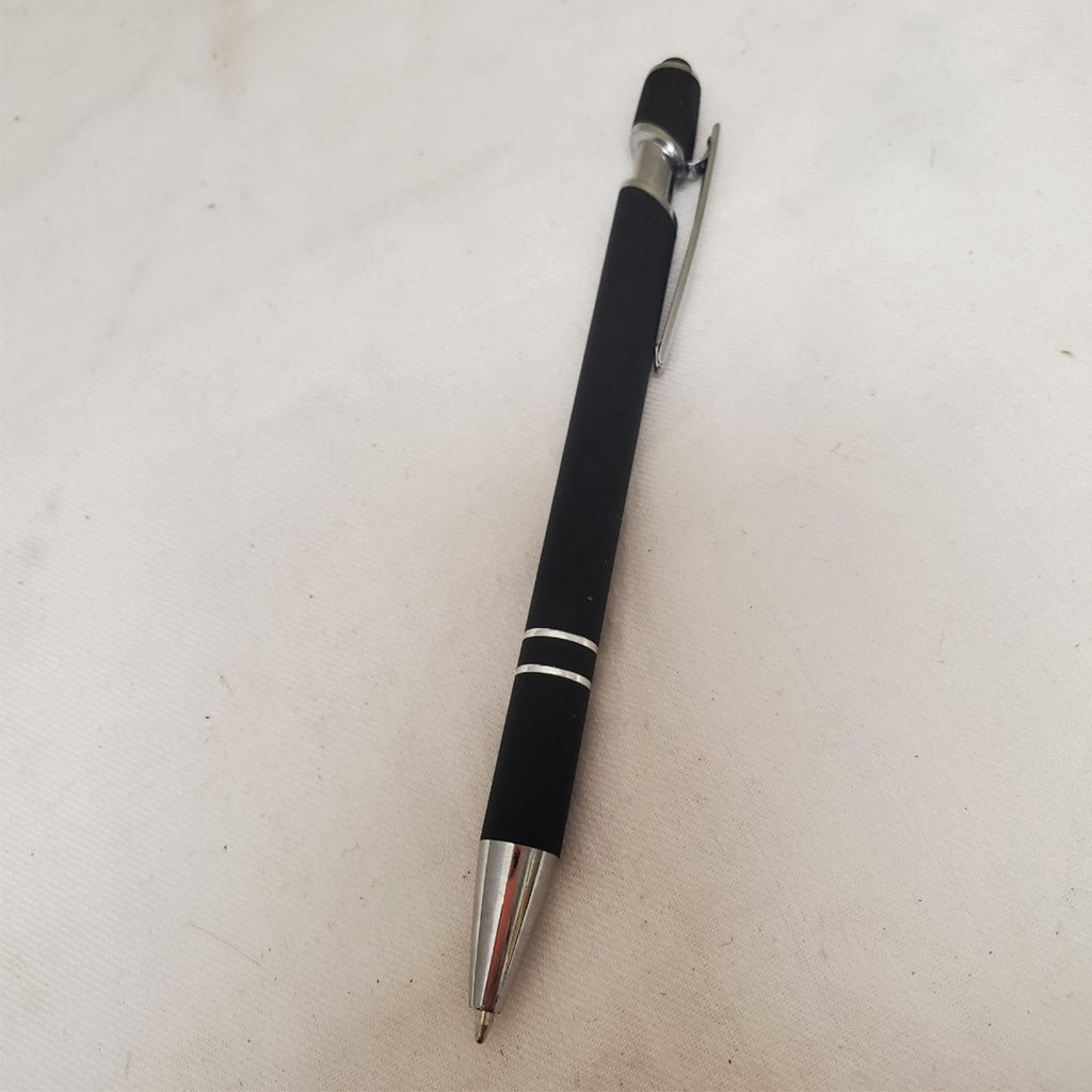Black Misprint Metal Retractable Soft Touch Stylus Pen with Stop Talking Print