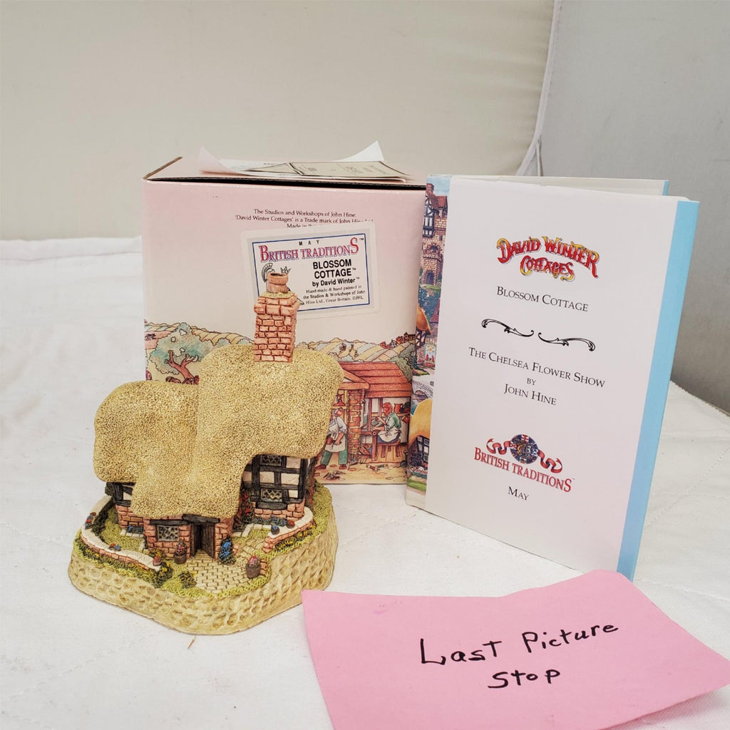 David Winter Cottages May British Traditions Blossom Cottage with Book