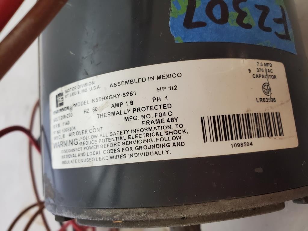 OEM Emerson US Motors Condenser Fan Motor 1/2 HP 208-230 Volt K55HXGKY-8281