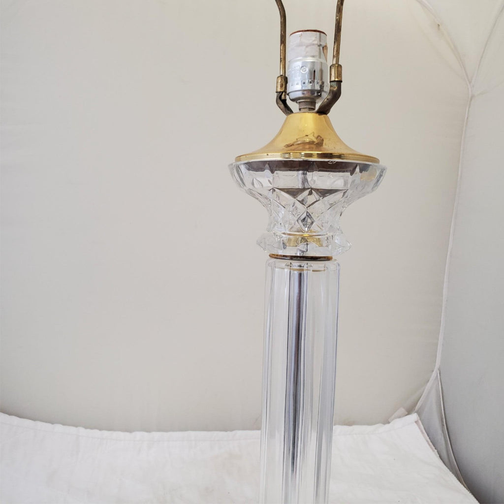 Vintage Solid Cut Crystal Glass And Brass Table Lamps A9