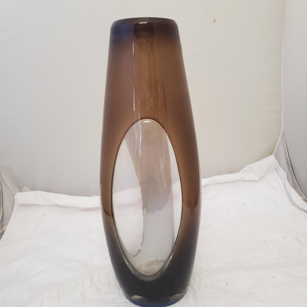 HQT Hand Made Home Design 19” Large Murano Brown & Cream Art Glass Vase