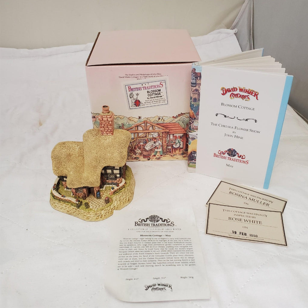 David Winter Cottages May British Traditions Blossom Cottage with Book