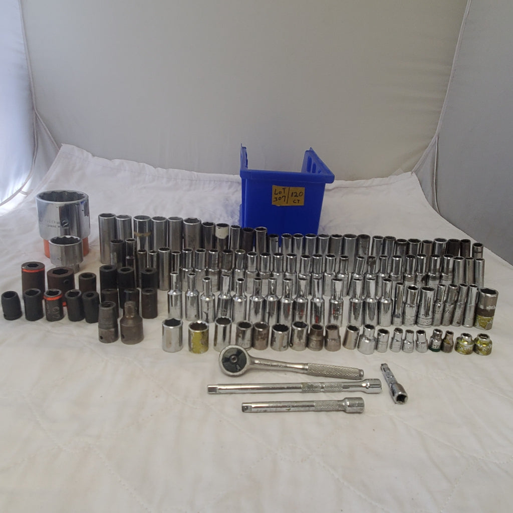 Lot of 120 pc Assorted Sockets/ Chrome / Ratchet Impact Sockets LOT 307