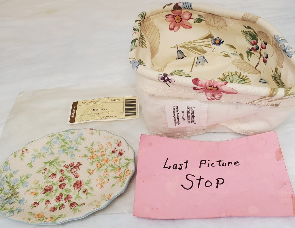 Longaberger Basket & Mother's Day Soap Dish Set Button Botanical Liner