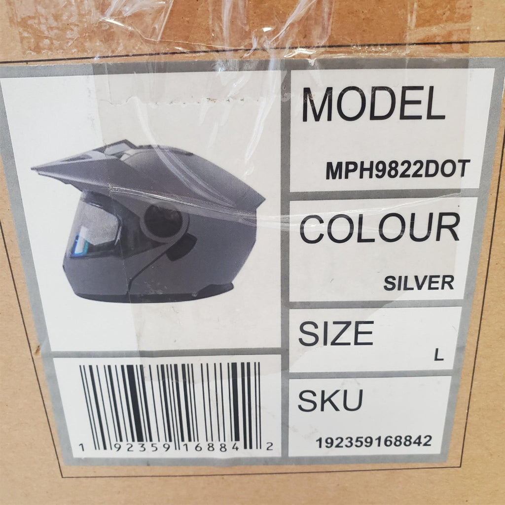 Milwaukee Helmets Silver MPH9822DOT Dual Sport Motorcycle Helmet Size L