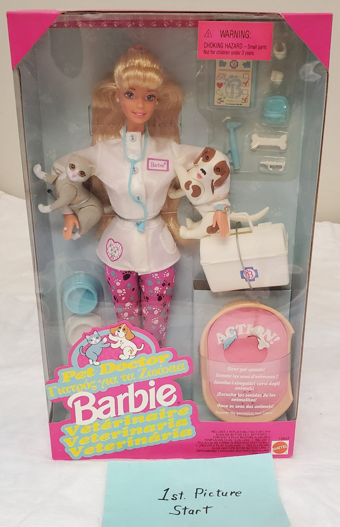 Vintage 1996 Barbie Pet Doctor accessories cat, dog, pet bed w/ sounds Mattel