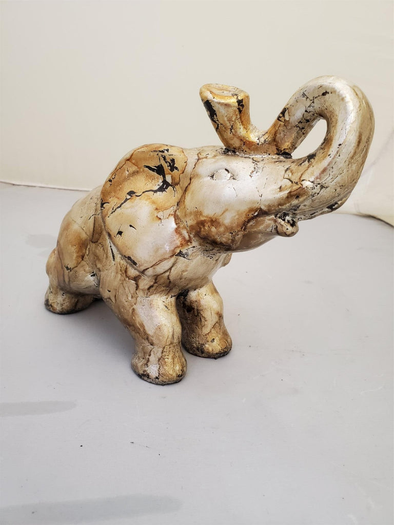 Vintage Crushed Oyster Shell Gold Elephant Figurine