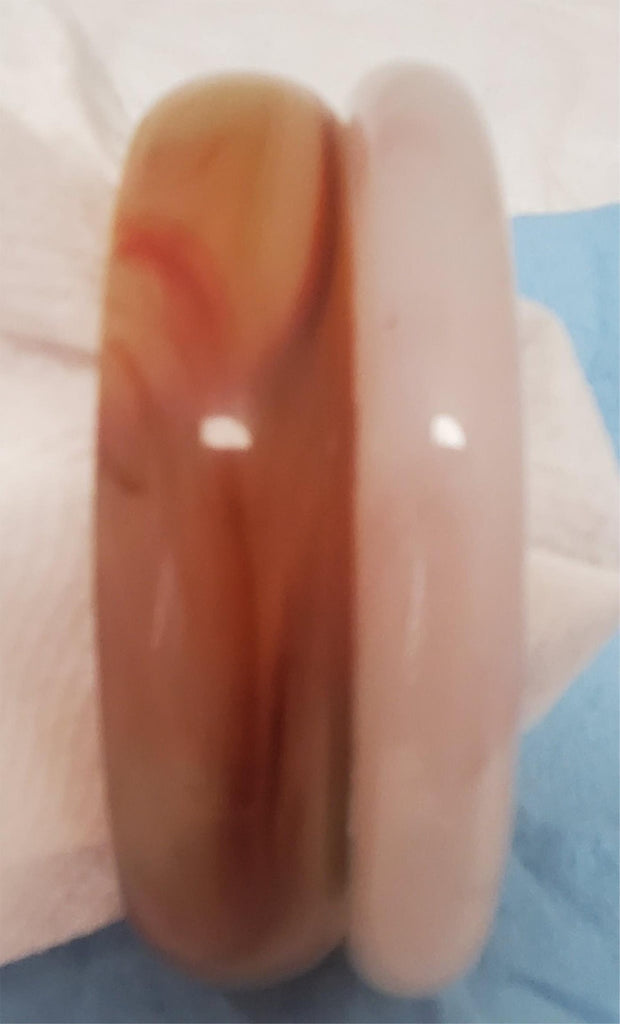 Set of 2 Natural Agate Carnelian & White Moonlight bangle