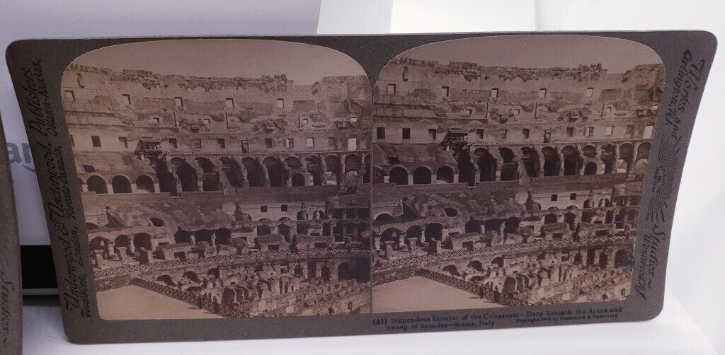 Underwood Stereoview Card 1900 Interior & Palatine Hill of Colosseum Rome Italy