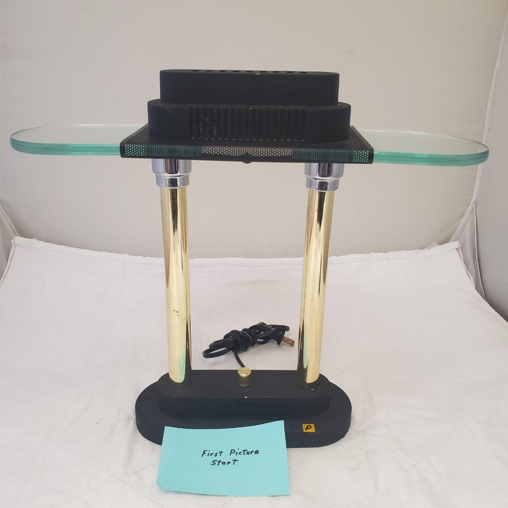 Vintage Portable Brass and Black Halogen Desk Lamp P