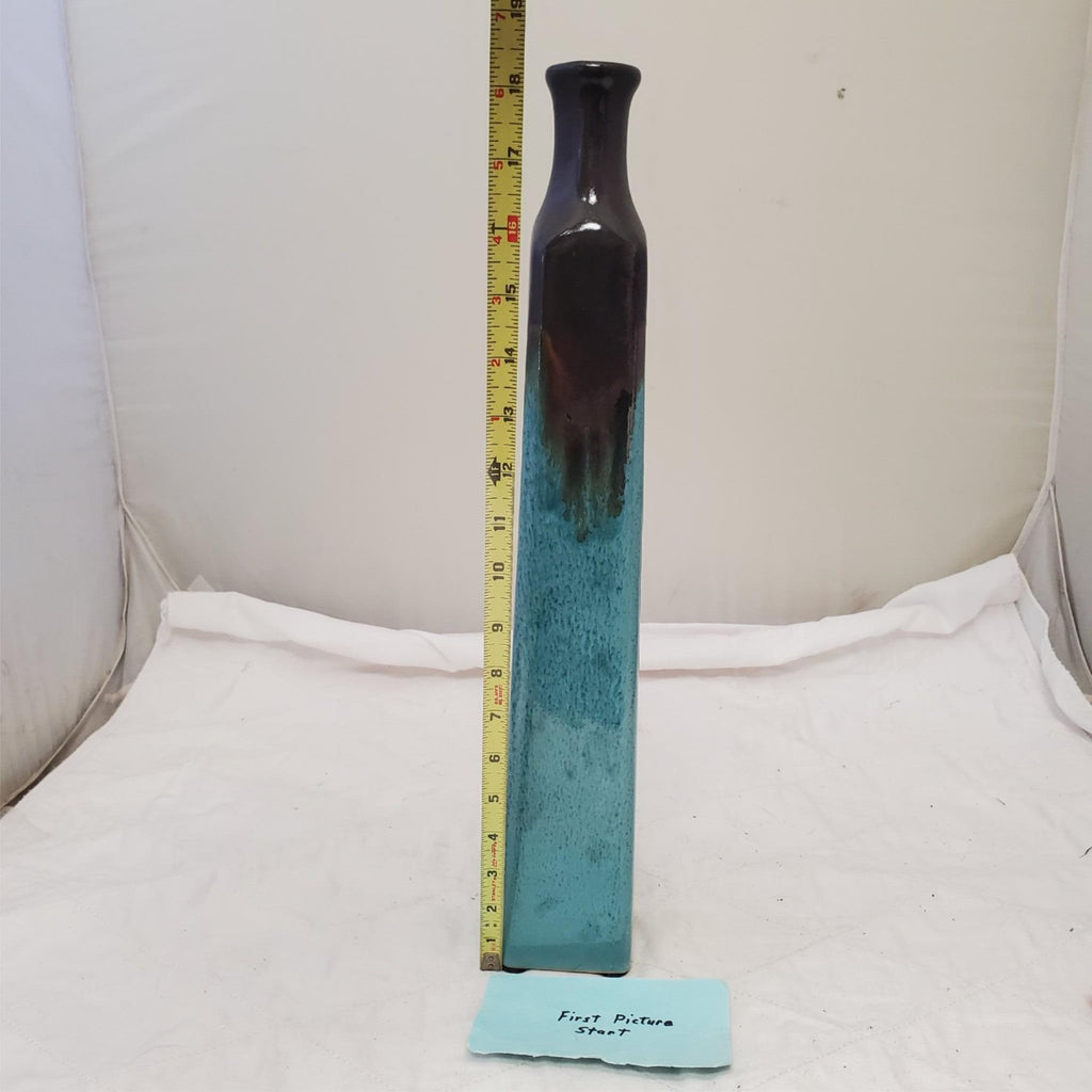 Antique Turquoise & Black Lava Drip Ceramic Vase