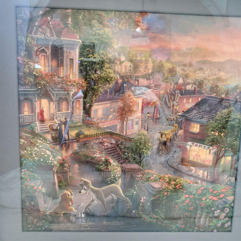 Thomas Kinkade Lady & The Tramp Canvas 14 x 14 Heart Remarque LE Art Disney