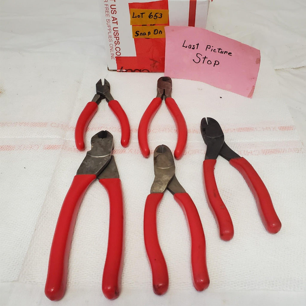 Lot of 5 Snap-on Long Diagonal Cutters Pliers Red Soft Handle LOT-653