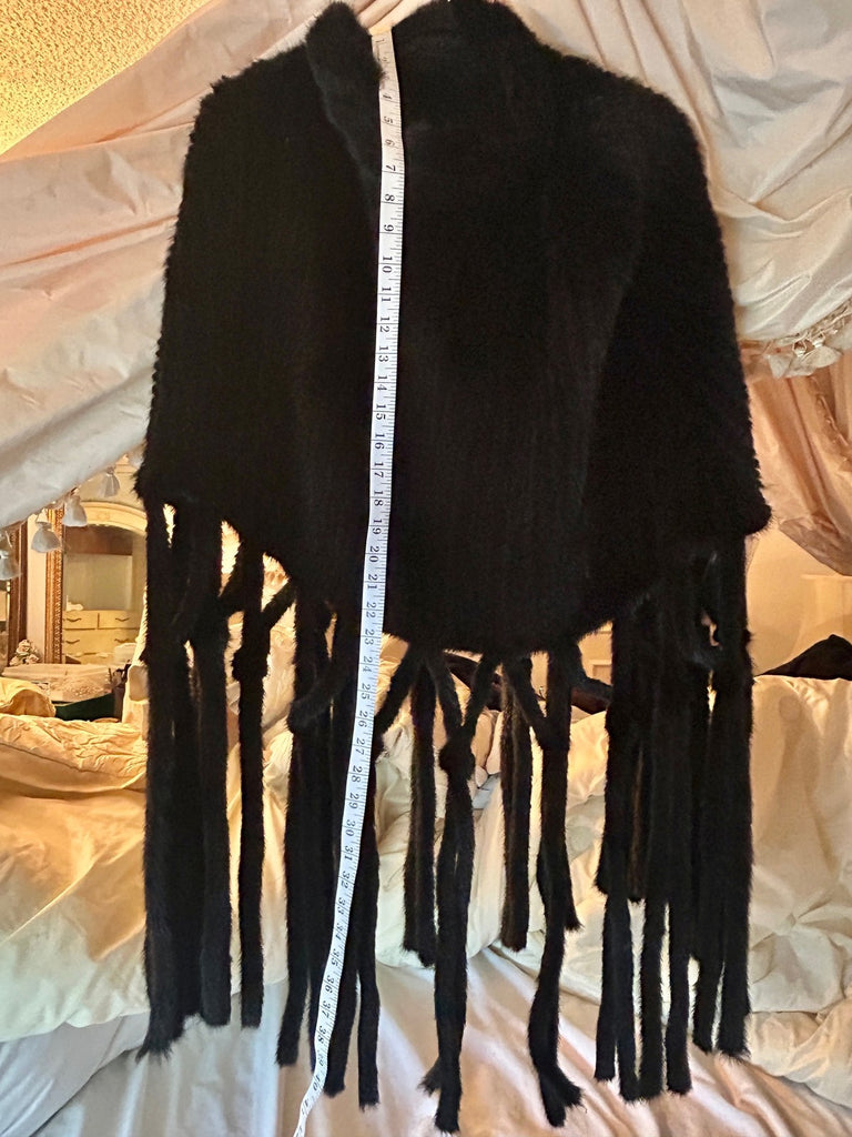Saks Fifth Avenue MINK FUR Black Poncho Fringe One Size NWT Retail $1,495