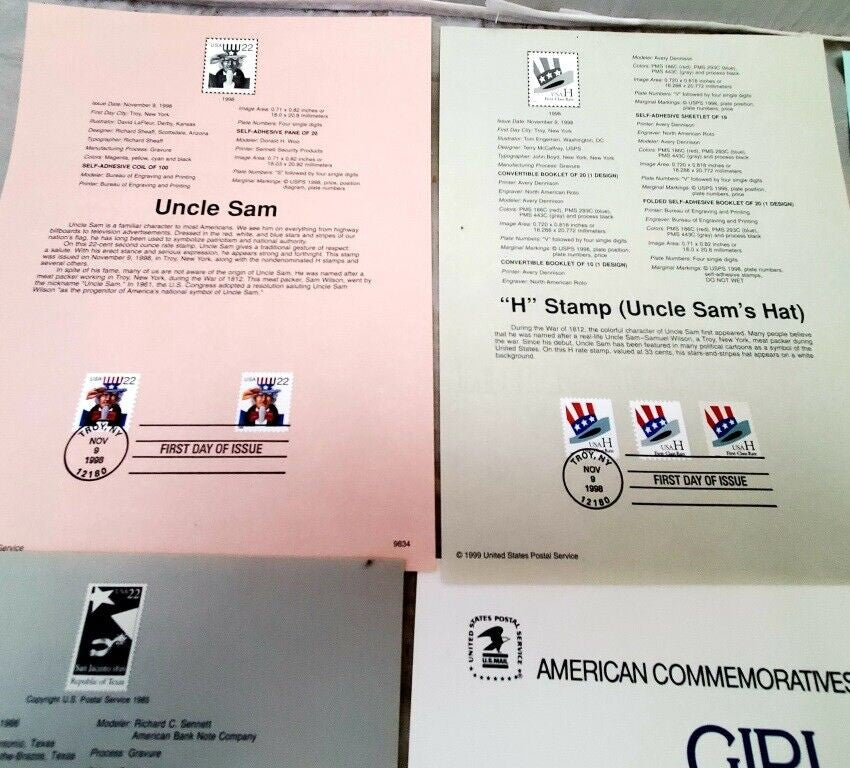 Lot Republic of Texas Commemorative Stamps GIRL SCOUTS, H Stamp Uncle Sam's Hat