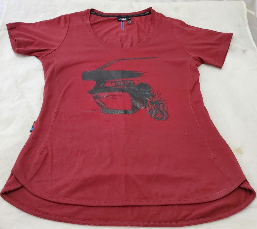 Women's BMW IIIM Stylish Red Short Sleeves Scoop Neck Size XSmall T-shirt