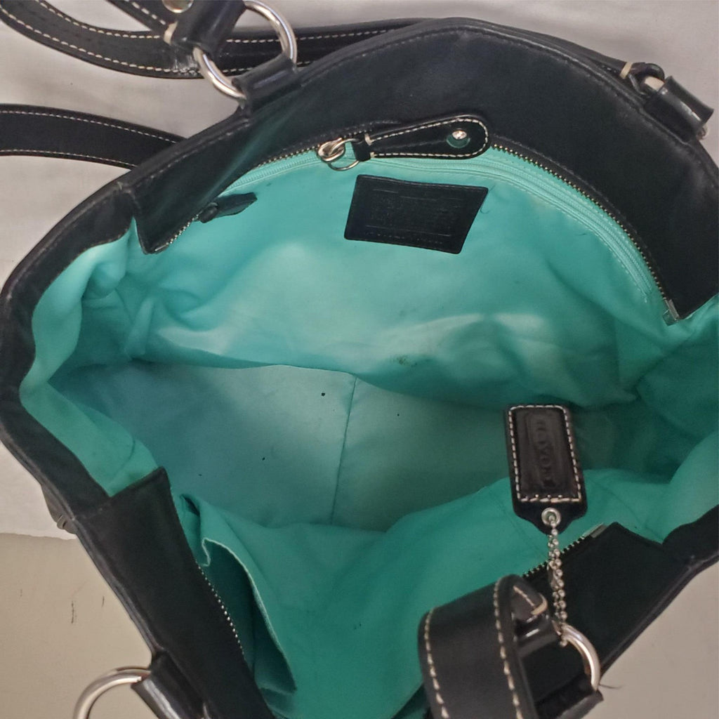 Coach Black Leather with Patent Leather Trim and Bright Blue Liner