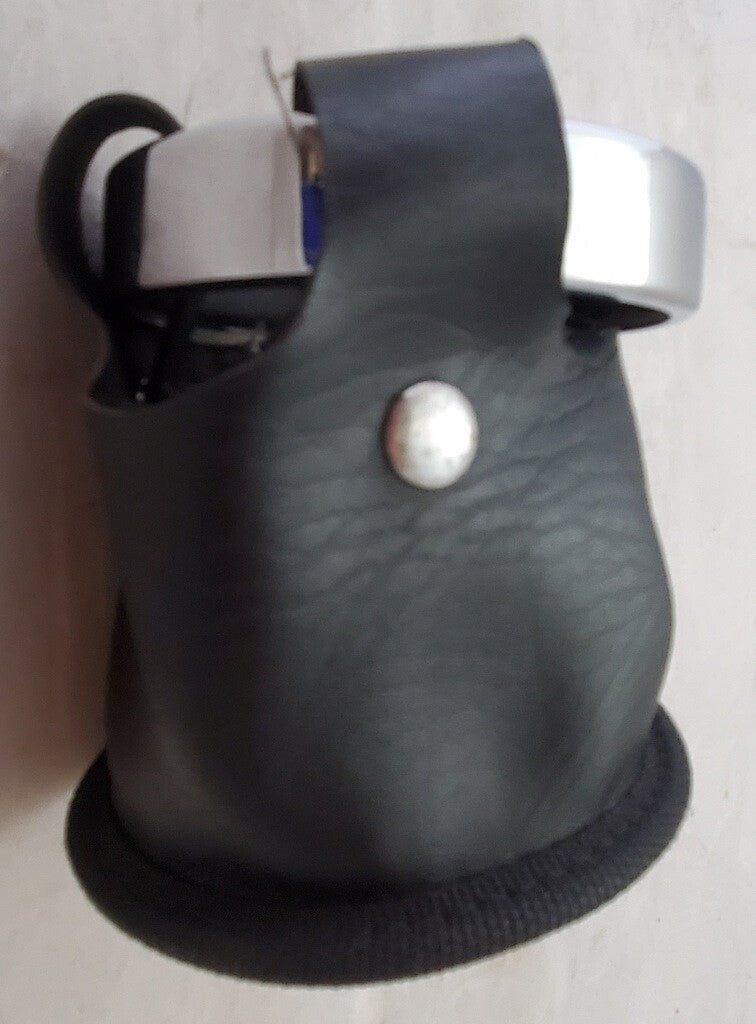 Used Black Leather and Metal Motorcycle Cup Holder