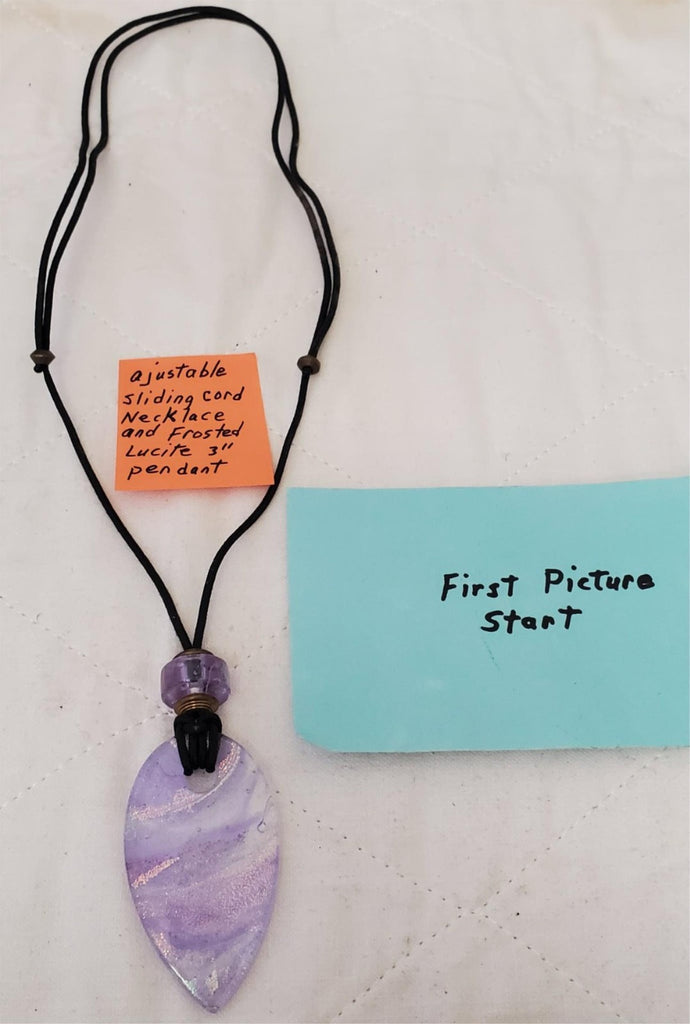 Frosted Lucite 3" Pendant with Ajustable Sliding Cord Necklace