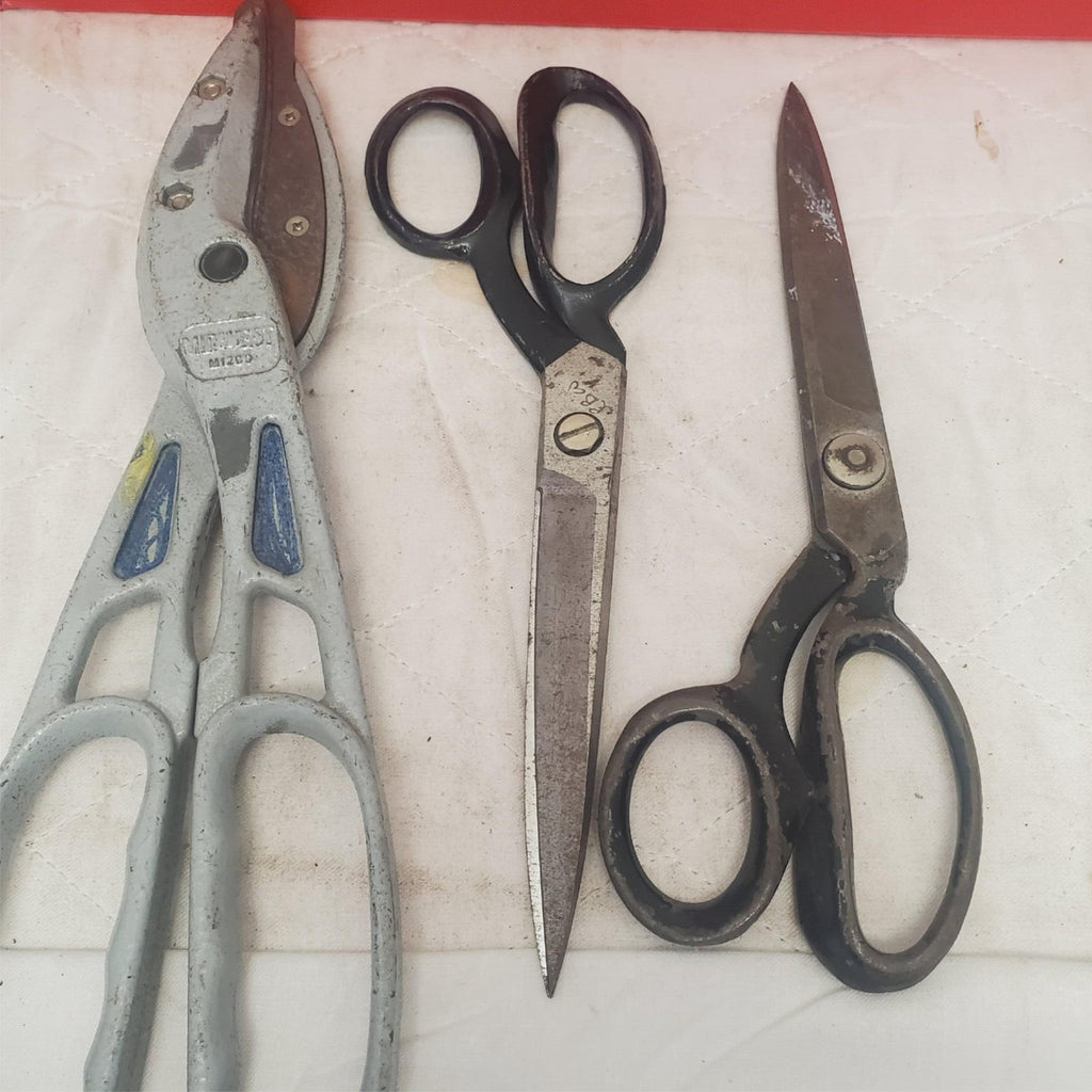 Lot of 3 Straight Cut Tinner Snips and Pinking Shears Scissors #9
