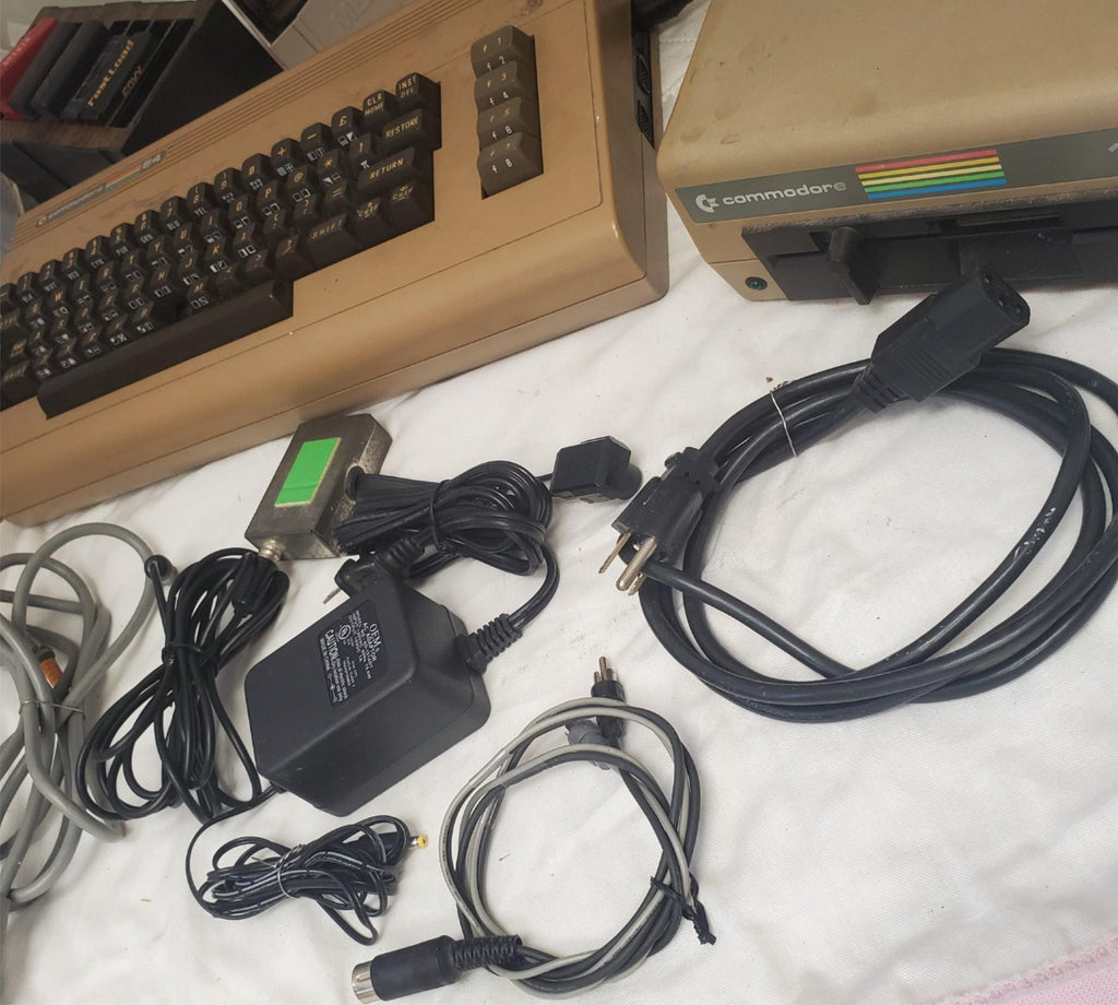 Vintage Commodore 64 Computer System w/ 1541 Disk Drive, Joystick, Floppy Disks