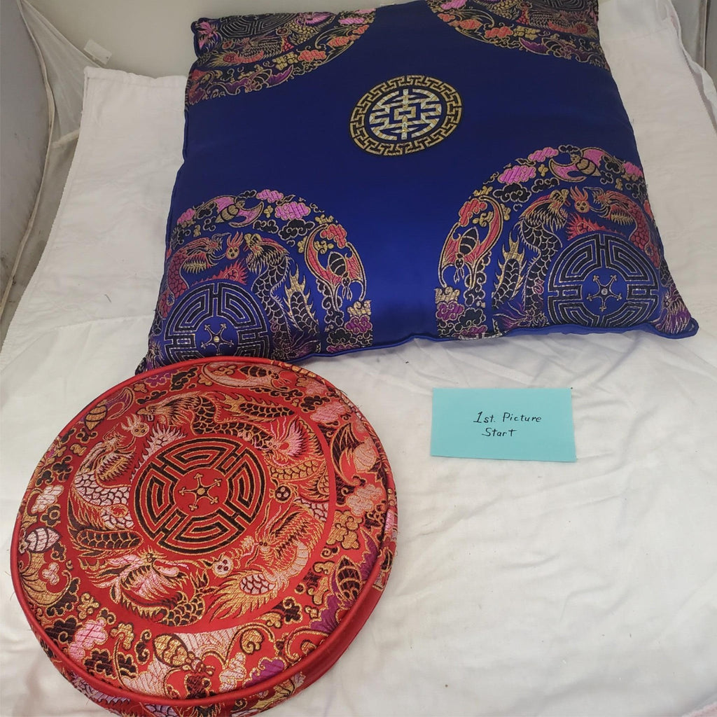 Royal Blue Embroidered Longevit Chinese Silk Pillow & Tibetan handmade Cushion 