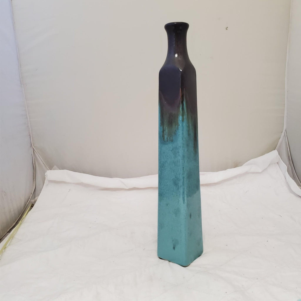 Antique Turquoise & Black Lava Drip Ceramic Vase