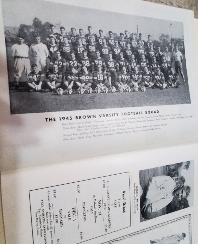 Vintage FOOTBALL Brown vs. Yale GAME Official Program Nov. 10, 1945