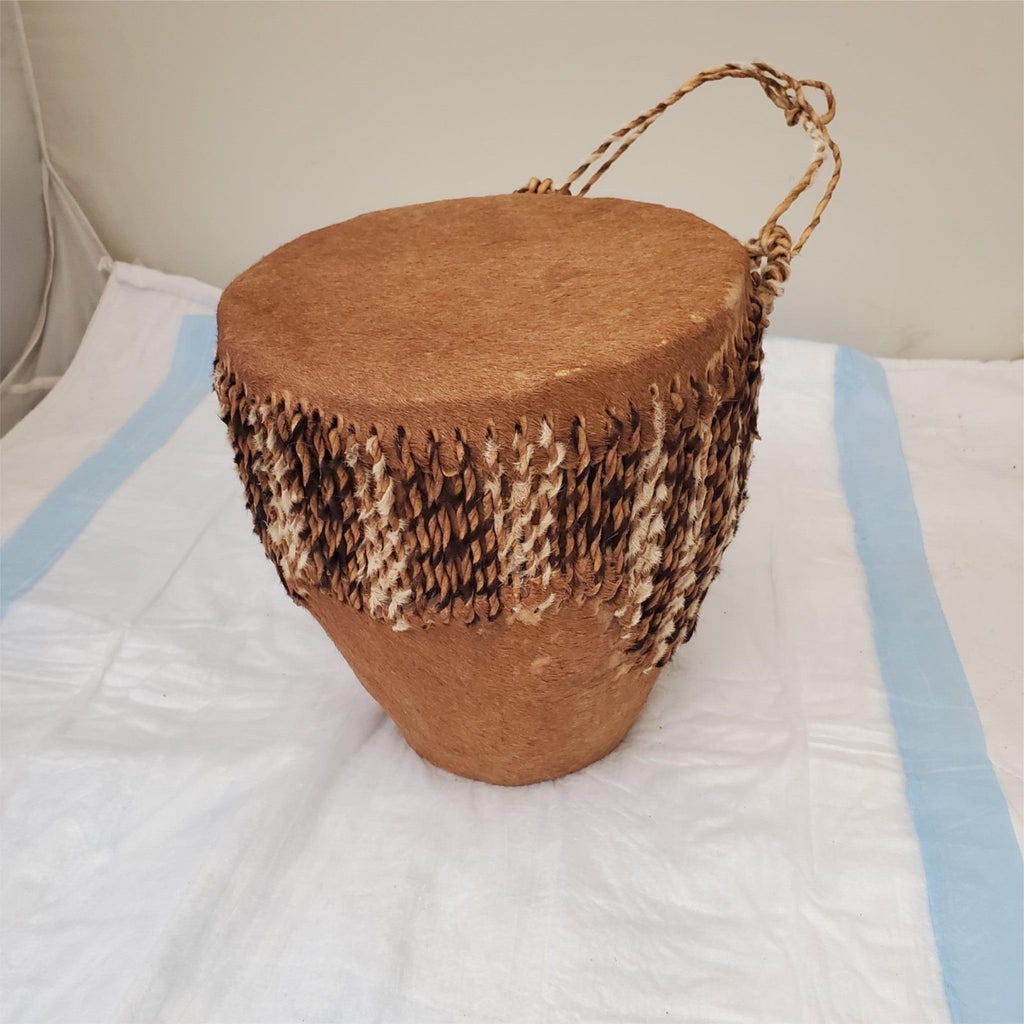 Vintage Cowhide drum With Jute Fringe