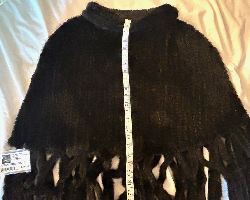 Saks Fifth Avenue MINK FUR Black Poncho Fringe One Size NWT Retail $1,495
