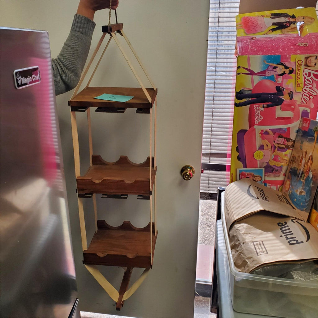 Vintage Rustic Ceiling Hanging Wine Bottle Glass Wood Rack Floating Plant Shelf