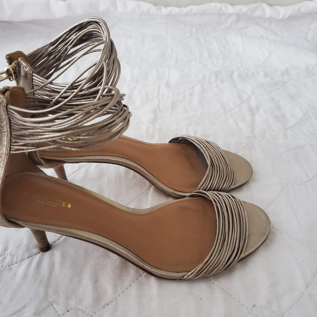 Coach Manya Size 8.5B Kitten Heel Super Soft Metallic In Napa Leather Light Gold