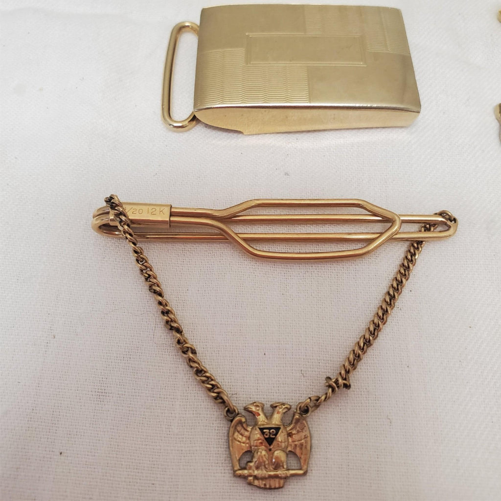 Lot of Vintage Gold Tone Men's Accessories Cufflinks, Tie Bars & More