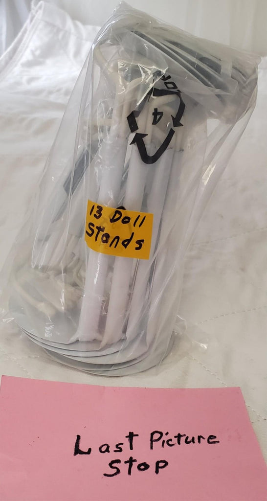 Lot of 13 Assorted White Adjustable Doll Stands