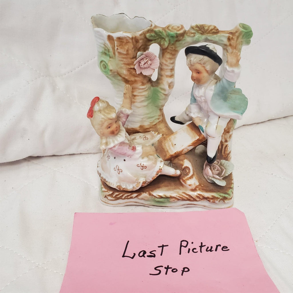 Victorian German Porcelain Children on Teeter Totter Figurine Vase