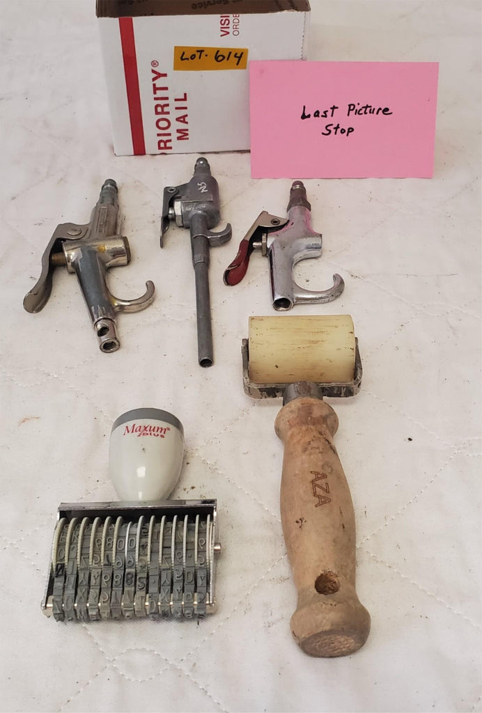 Lot of Pistol Grip Air Gun, Nylon Sealant Roller & Vintage Numbering Stamp 